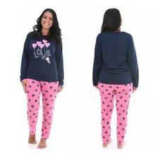 Pijama De Frio Feminino Adulto Manga E Calça Comprida 