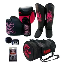 Kit Muay Thai Luva+caneleira+bucal+bandagem+bolsa