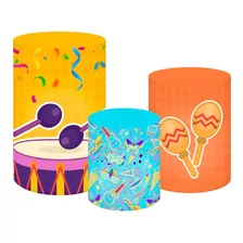 Kit Trio Capas De Cilindro Temas Festa 3d Tecido C/ Elástico