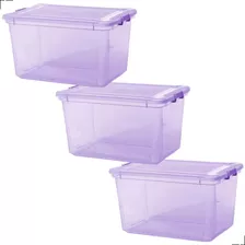 Kit 3 Caixa Organizadora Grande Transparente Tampa Trava 50l