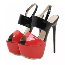 En Stock Abfa Shop Zapatos 2 Colores Correa Taco Rojo Negro