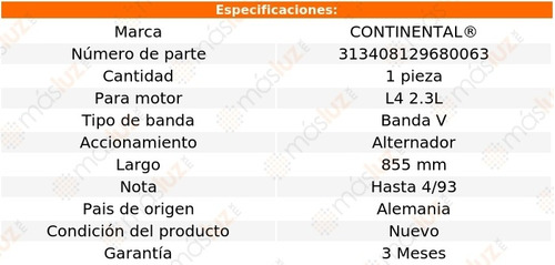 Banda 855 Mm Acc Pickup L4 2.3l 92/93 Continental Alternador Foto 4