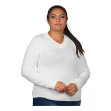 Blusa De Frio Tricot Decote V Feminina Liso Plus Trico Size