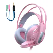 Audífonos Gamer Rgb Rosados Control De Volumen Y Micrófono Color Rosa