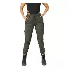 Pantalón Mujer Jogger Cargo Babucha Gabardina Elastizada