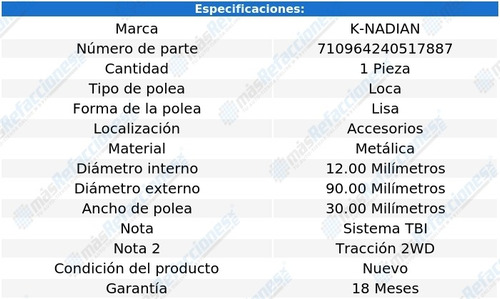 Polea Lisa Metalica K-nadian Isuzu Truck V6 3.1l 91 Al 92 Foto 3