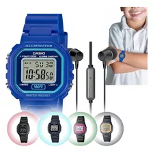 Kit Relógio Pulso Casio Infantil Digital + Fone De Ouvido Cor La-20wh-2adf - Azul