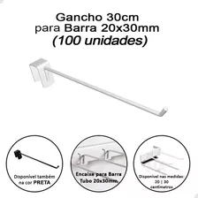 Kit 100 Gancho Expositor 30cm P/ Régua Barra 20x30mm Loja Cor Branco