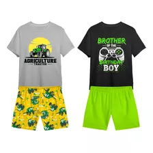 Kit 4 Peças De Roupa Infantil Menino = 2 Camisas + 2 Shorts