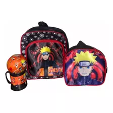 Kit Mochila Infantil Escolar Naruto Pequena Lancheira Brinde