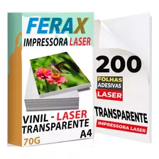 200 Vinil Adesivo Transparente A Laser Para Personalização 100% A4 Cor Branco Ferax