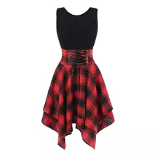 Vestido Feminino Sem Mangas Ombro Frio Cruzado Estampa Xadre