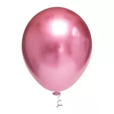 25 Unid - Balão Bexiga Cromado Metalizado Alumínio Pink 