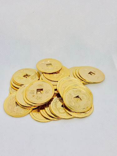 50 Monedas Chinas De La Fortuna Mediano Suerte Dorado 2.2 Cm