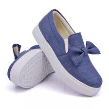  Sapato Feminino Promoçao Slip On Elástico Feminino Laço 