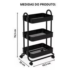 Carrinho Organizador Multiuso Em Aço 4 Rodinha 3 Prateleiras Cor Preto