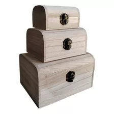 Set De 3 Piezas Organizadores De Madera Forma Baul O Cofre