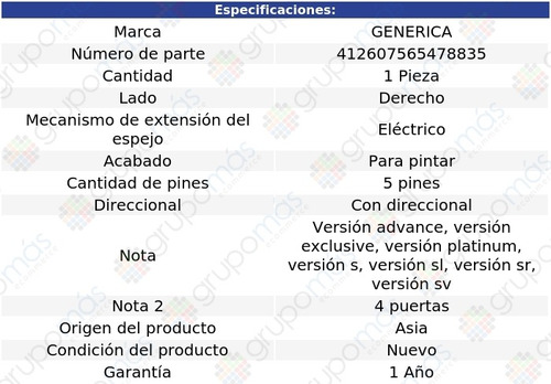 Espejo Der Elect P/pintar C/direcc 5 Pines Maxima 16 Al 18 Foto 2