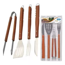 Kit Churrasco 4 Peças Profissional Churrasqueiro Inox Oferta