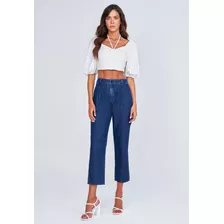 Calça Mom Lado Avesso Jeans Azul Tam. 44