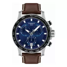 Reloj Pulsera Tissot T-sport Supersport Chrono Supersport Chrono De Cuerpo Color Gris, Analógica, Para Hombre, Fondo Azul, Con Correa De Cuero Color Marrón, Agujas Color Gris Y Blanco, Dial Blanco Y G