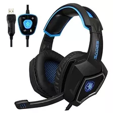 Sades Spirit Wolf Auricular Gamer 7.1 Headset Gaming Juegos Color Black Color De La Luz Azul