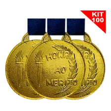 Kit 100 Medalhas Honra Ao Mérito Participação Escola Ø35mm Cor Ouro