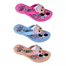 Kit 3 Pares Chinelo Rasteira Sandália Infantil Lol Menina D7