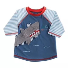 Mud Pie Boys' Shark Rash Guard, Azul, 6-9m