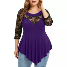 Blusa Bata De Malha Decote Em V Mangas De Renda 058