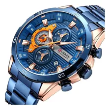 Reloj Curren 8402 Cuarzo Acero Inoxidable Cronógrafo Color De La Correa Dorado Color Del Bisel Rose Blue