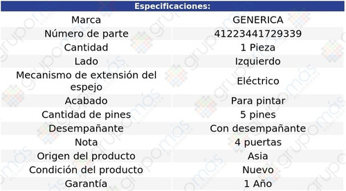 Espejo Izq Elect P/pintar C/desemp 5 Pines Aura 07 Al 12 Foto 2