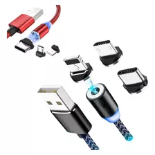 Cabo Carregador Magnético Usb 3 Em 1 Tipo C/ Led Universal