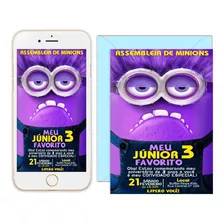 Convite Minions Roxo + Brinde