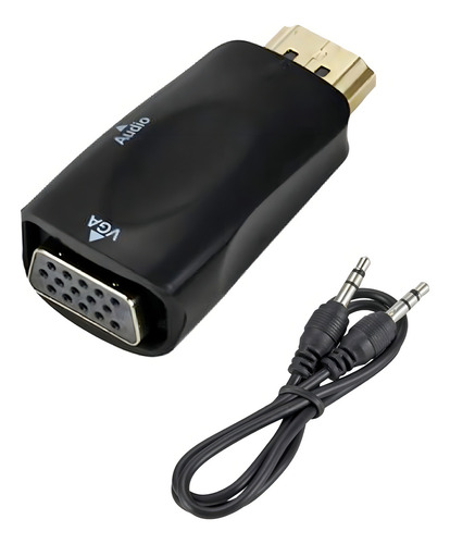 Adaptador Conversor De Hdmi A Vga + Audio Monitor Full Hd Color Negro