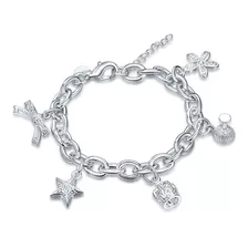 Pulsera Plata 925 Con Dijes Estrella, Perfume, Corona