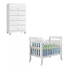 Berço Americano Lila E Cômoda Gaveteiro Ternura Baby Branco