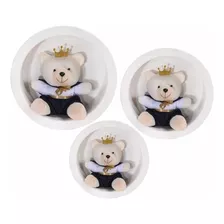 Trio Bonequinho Nicho Bebê Menino Azul 3 Pçs Urso Príncipe