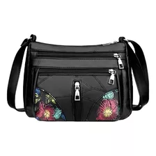 Bolsa Transversal Leve Couro Pu Floral Impermeável 4 Bolsos