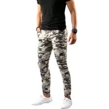 Pantalón Jogger Camuflaje Militar Skinny De Gabardina Hombre