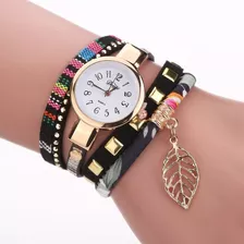 Relogio Feminino Rose Pulseira De Couro Bracelete Pingente Cor Da Correia Preto Cor Do Fundo Branco