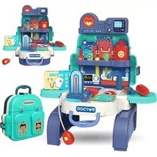 Set Infantil De Doctor Kit Médico Azul Con Mochila