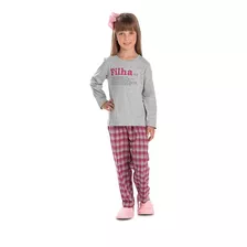 Pijama Infantil Juvenil Menina Xadrez Filha Manga Longa