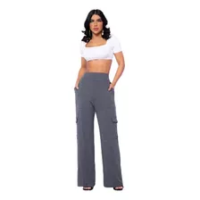 Calça Pantalona Cargo Feminina Confortavel Bolsos Laterais 