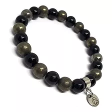 Pulsera Fuerza Indetenible Piedras Onix Y Pirita