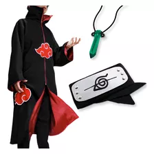 Kit Capa Akatsuki + Bandana + Colar Naruto Cosplay Manto