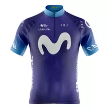 Camiseta Para Ciclismo Masculina Manga Curta Azul Movistar 