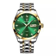 Reloj Luminoso Con Calendario Moderno Poedagar 985 Color Del Fondo Silver Gold Green