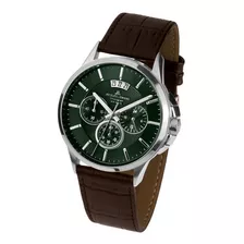 Reloj Jacques Lemans Hombre 1-15420 Color De La Correa Café Color Del Bisel Plateado Color Del Fondo Verde