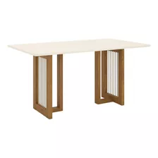 Mesa De Jantar Tampo De Mdf Canto Reto 160 Cm Yara Henn Cor Da Tampa Off White Cor Dos Pés Nature